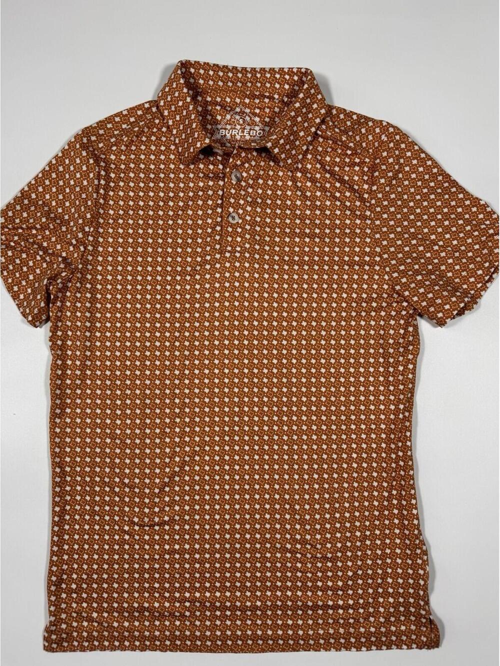 Burlebo Texas Print Performance Polo Shirt Mens Small Orange Stretch